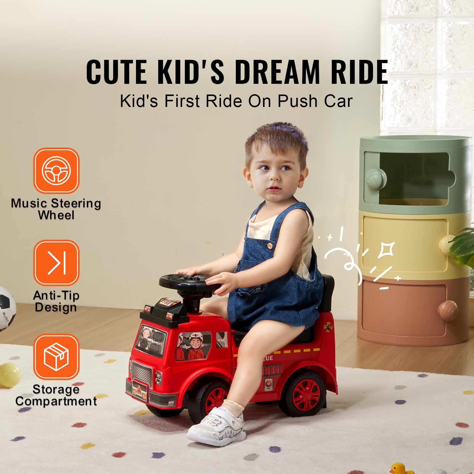 Classic Ride-on Car For Toddlers With Music And Storage, Red_voghion.com